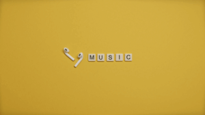 a pair of air pods beside a black and white music text